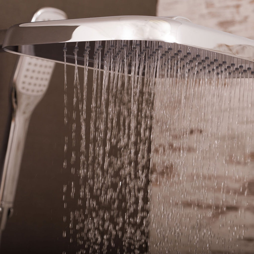 DAX Shower System, Faucet Set, with Square Rain Shower Head and Hand Shower, Wall Mount, Brass Body, Chrome Finish (DAX-8459)