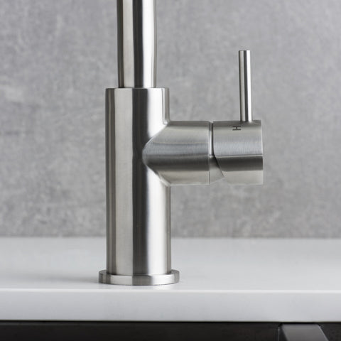 DAX Modern Sink Kitchen Faucet, Single Lever, Stainless Steel Body, Brushed Finish, Size 7-1/2 x 12-3/4 Inches (DAX-006-01)