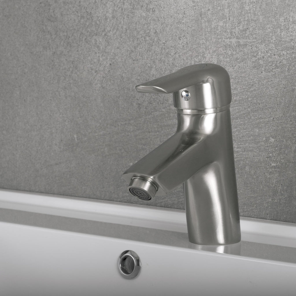 DAX Single Handle Bathroom Faucet, Brass Body, Brushed Finish, 5-3/16 x 6-1/8 Inches (DAX-9201-BN)
