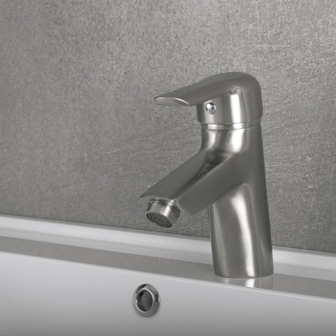 DAX Single Handle Bathroom Faucet, Brass Body, Brushed Finish, 5-3/16 x 6-1/8 Inches (DAX-9201-BN)