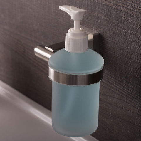 DAX Stainless Steel Soap Dispenser with Glass Bottle, Wall Mount, Polish Finish, 6-1/2 x 4-1/2 x 3-3/4 Inches (DAX-G0113-P)