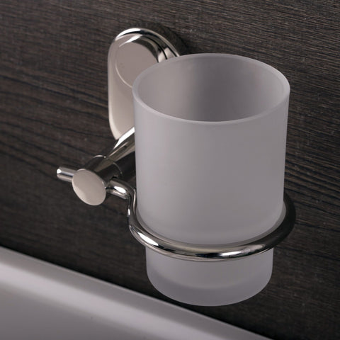 DAX Bathroom Single Tumbler Toothbrush Holder, Wall Mount Stainless Steel with Glass Cup, Satin Finish, 4-5/16 x 3-3/4 x 4-1/8 Inches (DAX-G0206-S)