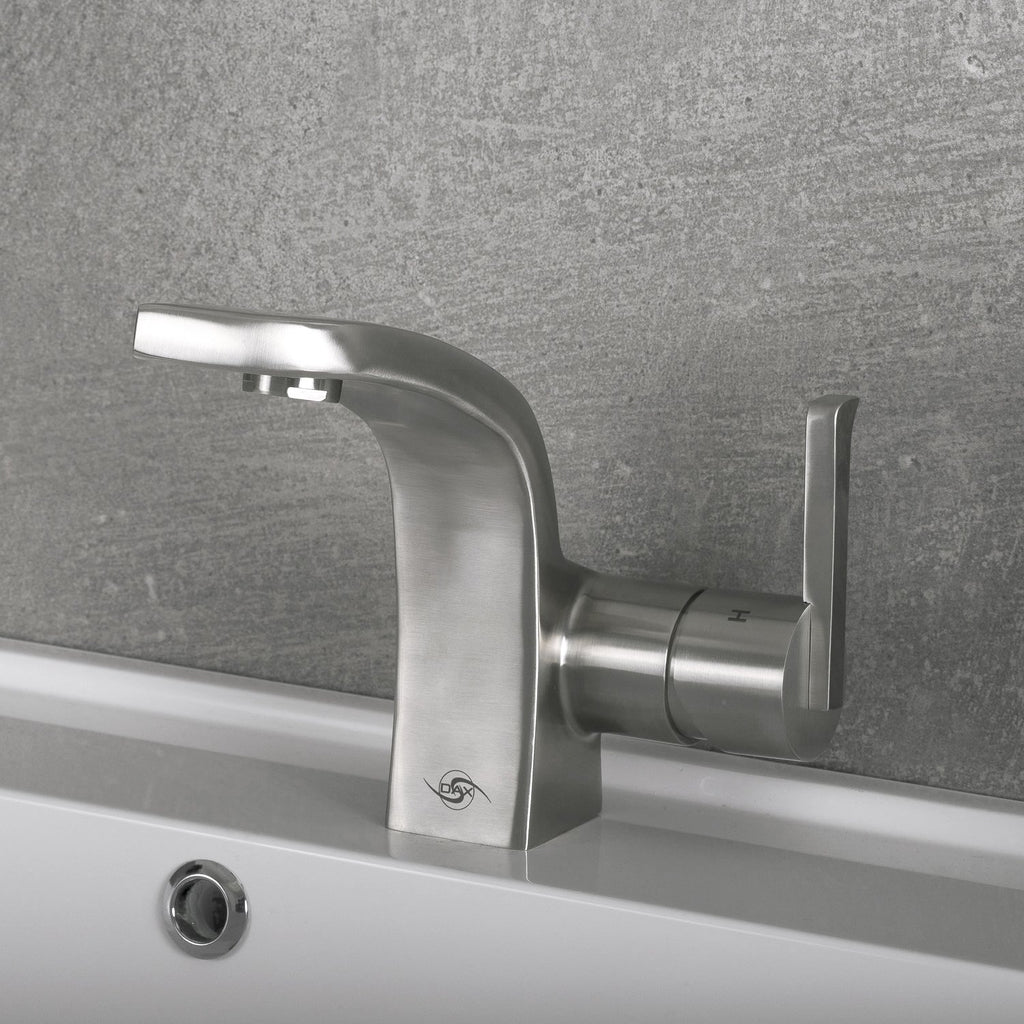 DAX Single Handle Bathroom Faucet, Stainless Steel Body, Brushed Finish, 4-13/16 x 6-1/16 Inches (DAX-010-05)