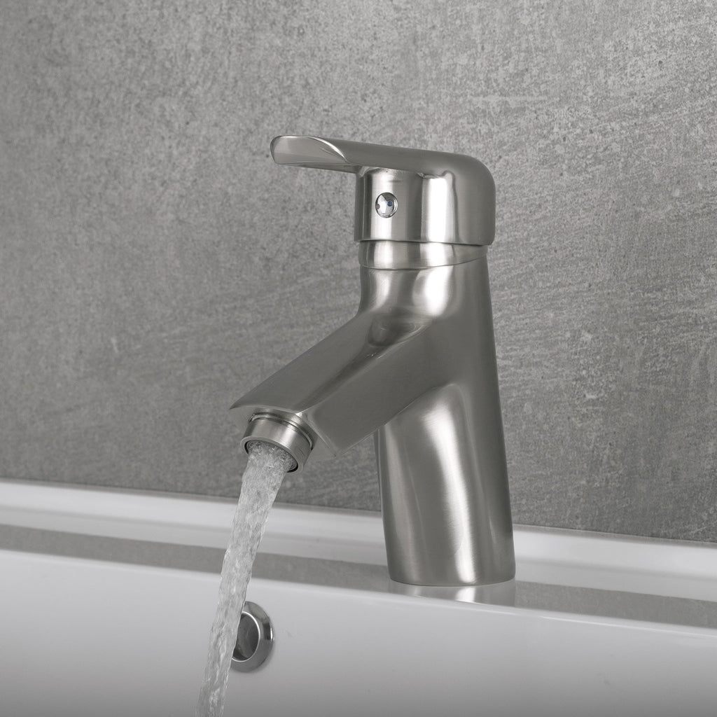 DAX Single Handle Bathroom Faucet, Brass Body, Brushed Finish, 5-3/16 x 6-1/8 Inches (DAX-9201-BN)