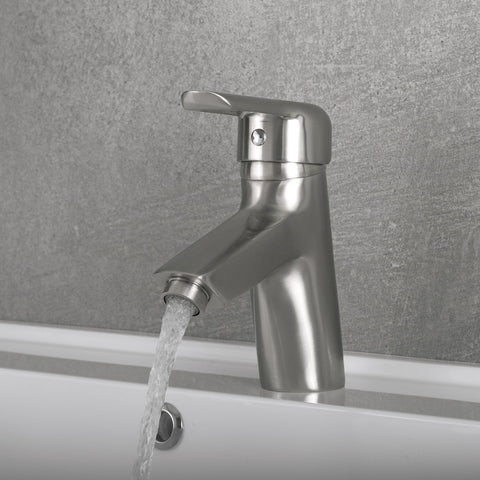 DAX Single Handle Bathroom Faucet, Brass Body, Brushed Finish, 5-3/16 x 6-1/8 Inches (DAX-9201-BN)