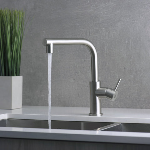 DAX Modern Single Handle Kitchen Faucet, Stainless Steel Body, Brushed Finish, Size 8-11/16 x 11-1/8 Inches (DAX-008-04)