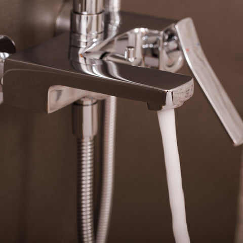DAX Shower System, Faucet Set, with Square Rain Shower Head, Tub Trim and Glide Rail Hand Shower, Wall Mount, Brass Body, Chrome Finish (DAX-8895)