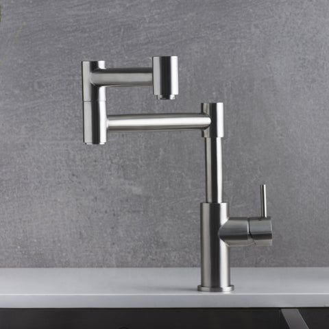 DAX Modern Sink Kitchen Faucet, Single Lever, Stainless Steel Body, Brushed Finish, Size 7-1/2 x 12-3/4 Inches (DAX-006-01)