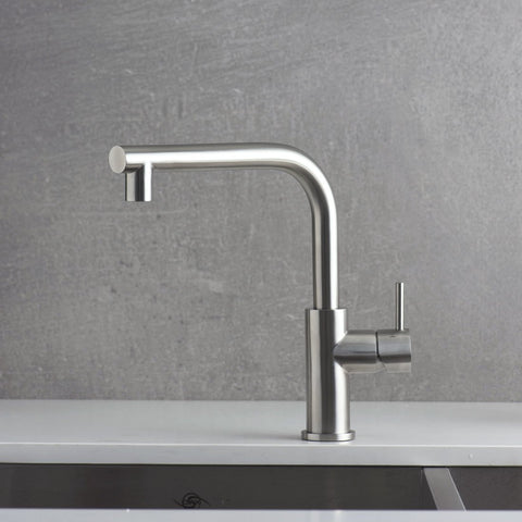 DAX Modern Single Handle Kitchen Faucet, Stainless Steel Body, Brushed Finish, Size 8-11/16 x 11-1/8 Inches (DAX-008-04)