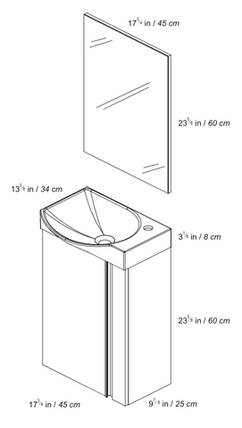 ROYO ELEGANCE Bathroom Vanity Cabinet SET 18 Inches Width 1 Door ELEGANCE SANDY GREY (Unit + Whasbasin + Mirror) all in one pack (122914)