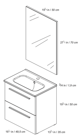 ROYO STREET Bathroom Vanity Cabinet SET 20 Inches Width 2 Drawers STREET WHITE (Unit + Whasbasin + Mirror) all in one pack (123150)