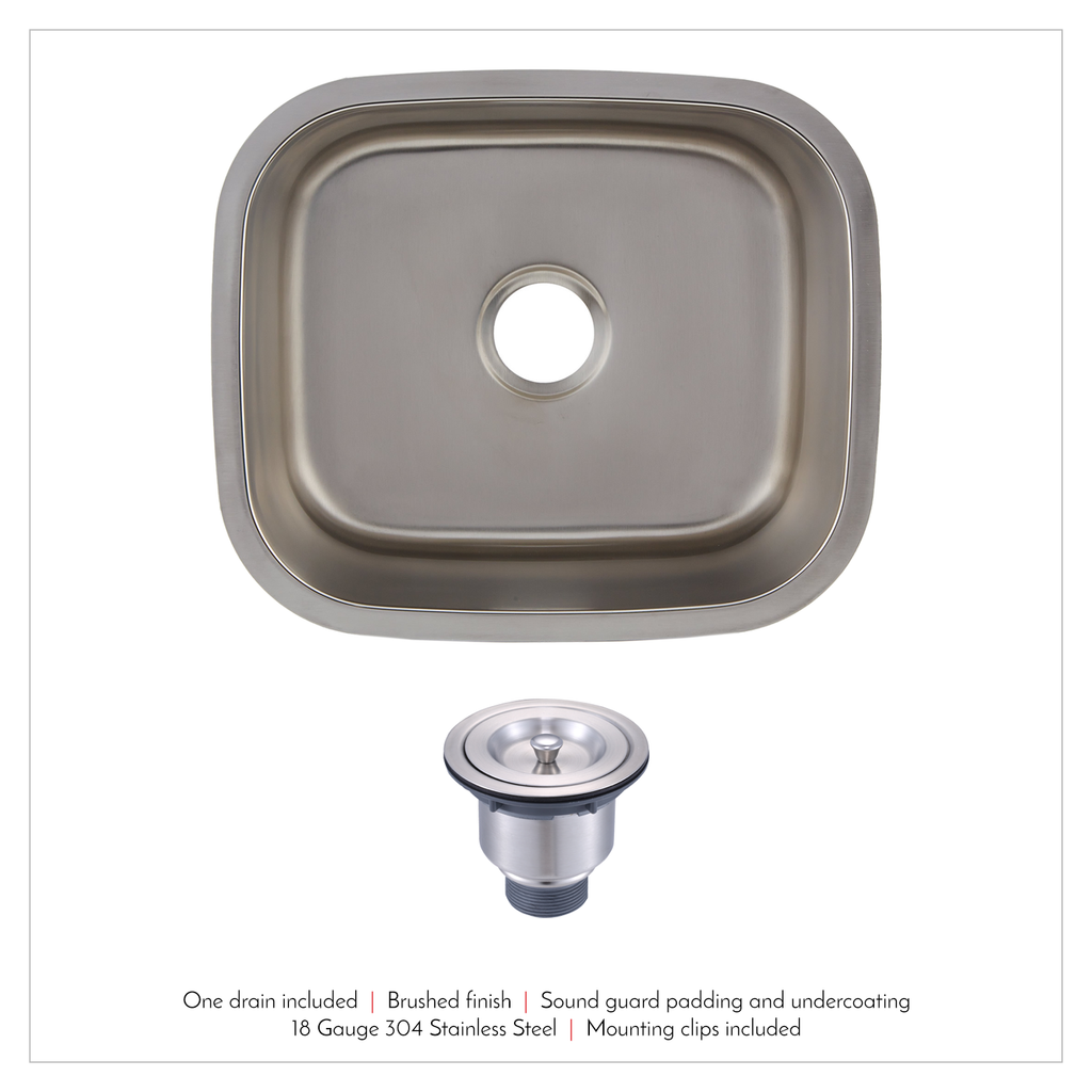 DAX Single Bowl Undermount Kitchen Sink, 18 Gauge Stainless Steel, Brushed Finish , 20-3/4 x 9 x 17-3/4  (DAX-1720)