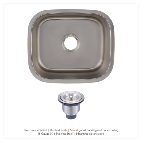 DAX Single Bowl Undermount Kitchen Sink, 18 Gauge Stainless Steel, Brushed Finish , 20-3/4 x 9 x 17-3/4  (DAX-1720)