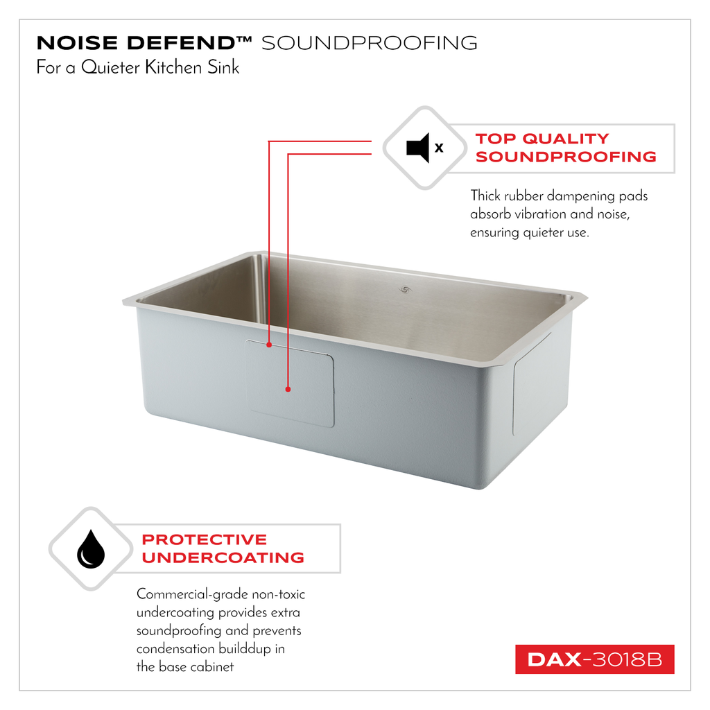 DAX Single Bowl Undermount Kitchen Sink, 16 Gauge Stainless Steel, Brushed Finish , 30 x 9 x 18 Inches (DAX-3018B)