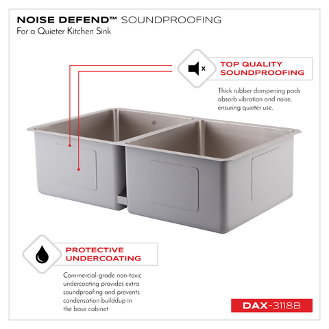 DAX 50/50 Double Bowl Undermount Kitchen Sink, 16 Gauge Stainless Steel, Brushed Finish , 32 x 9 x 19 Inches (DAX-3118B)