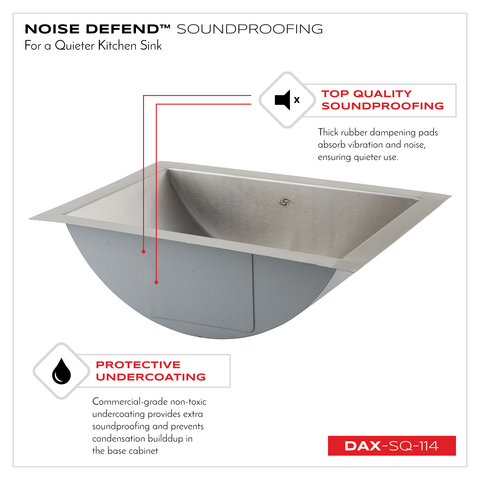 DAX Handmade Single Bowl Undermount Kitchen Sink, 16 Gauge Stainless Steel, Brushed Finish, 21 x 6 x 15 Inches (DAX-SQ-114)