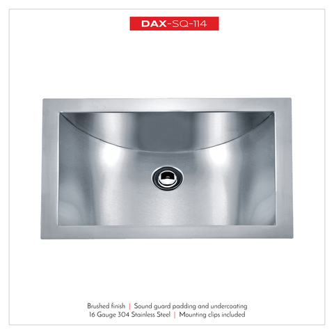 DAX Handmade Single Bowl Undermount Kitchen Sink, 16 Gauge Stainless Steel, Brushed Finish, 21 x 6 x 15 Inches (DAX-SQ-114)