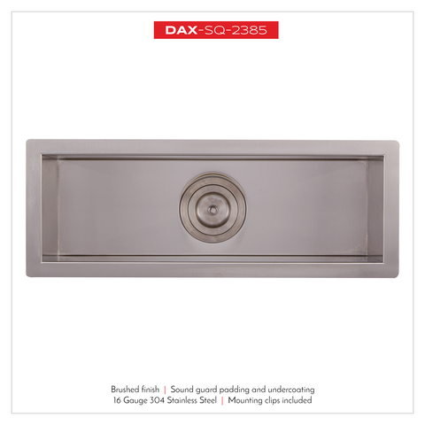 DAX Handmade Top Mount Bar Sink, 16 Gauge Stainless Steel, Brushed Finish, 23 x 8-1/2 x 6 Inches (DAX-SQ-2385)