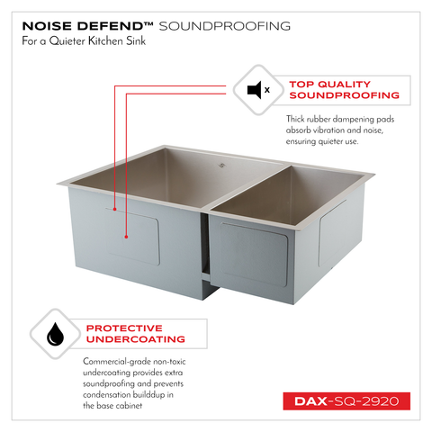 DAX Handmade 70/30 Square Double Bowl Undermount Kitchen Sink, 16 Gauge Stainless Steel, Brushed Finish, 29 x 10 x 20 Inches (DAX-SQ-2920)