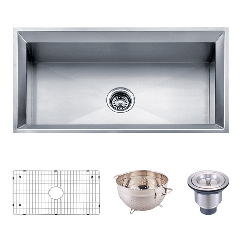 DAX Handmade Single Bowl Undermount Kitchen Sink, 16 Gauge Stainless Steel, Brushed Finish, 33 x 18 x 9-1/2 Inches (DAX-SQ-3318)