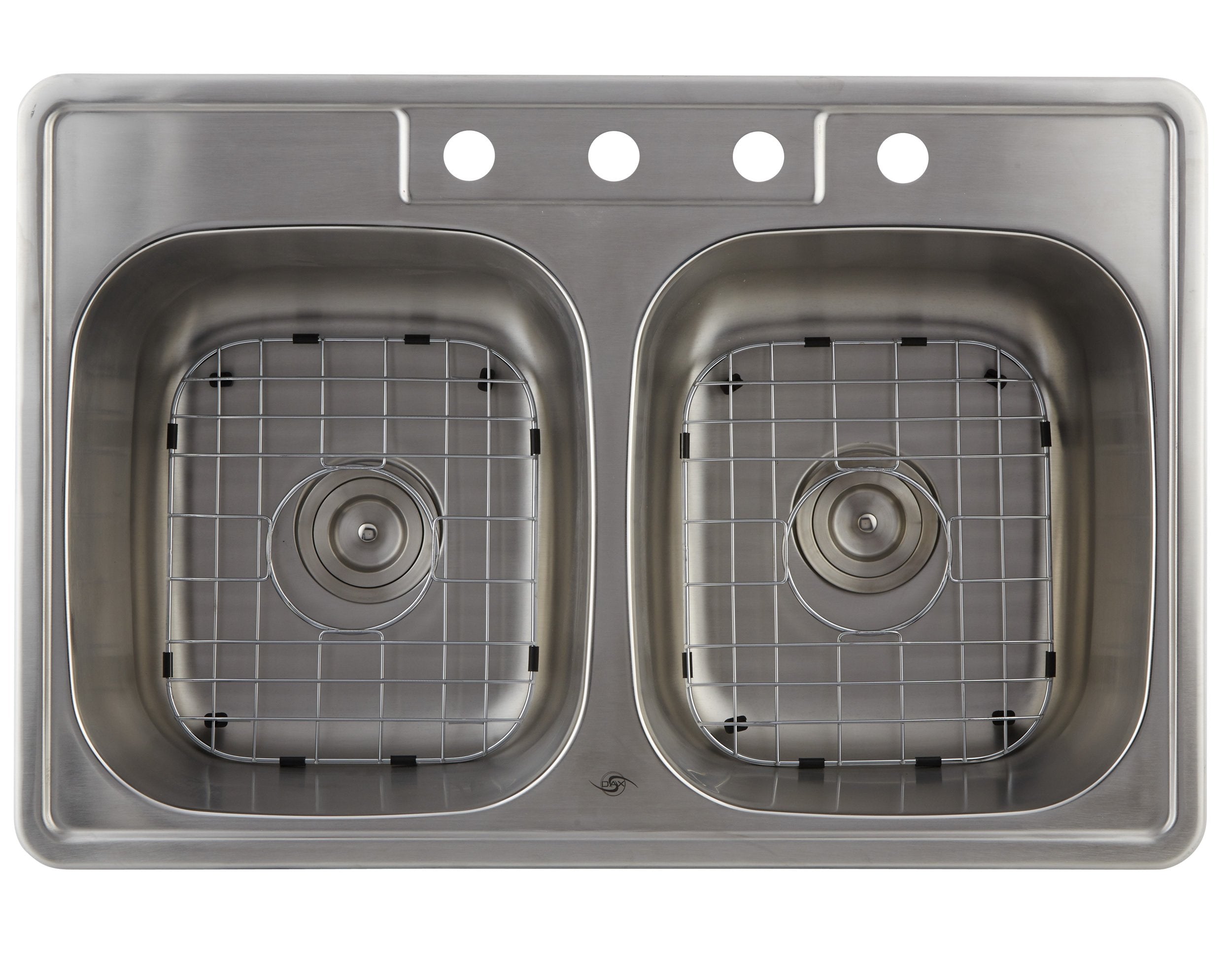 DAX 50/50 Double Bowl Top Mount Kitchen Sink, 18 Gauge Stainless Steel, Brushed Finish , 33 x 22 x 9 Inches (DAX-OM-3322)